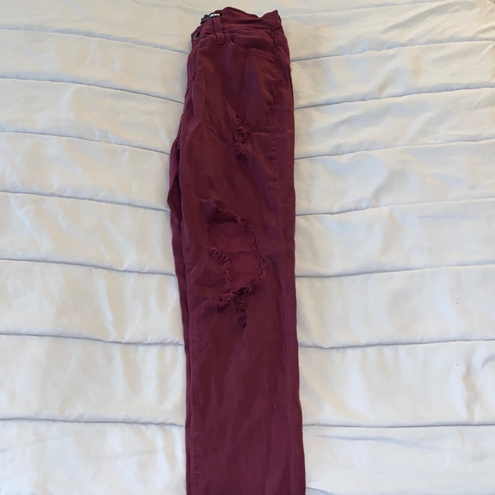 Maroon Ripped Jeans.